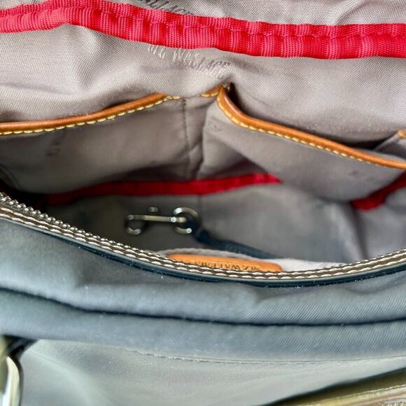 MZ Wallace Kara Satchel Bag Nylon Patent Leather Trim Dual Handle 6 Pockets Gray - Picture 5 of 16